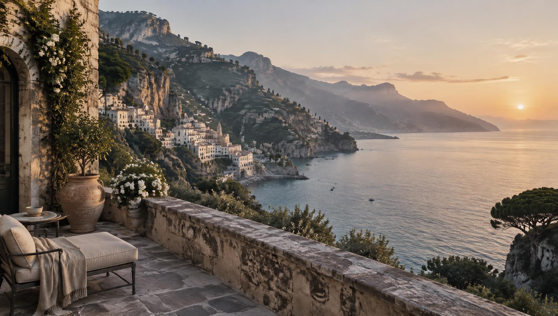 Terrace overlooking the Italian coast at sunrise
